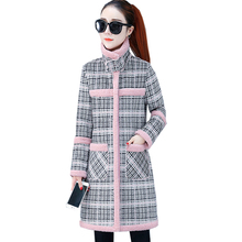 Lambslã casacos femininos moderno xadrez longo, grosso, quente jaquetas de algodão alta qualidade casual fp1739 2024 - compre barato