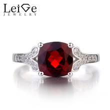 Leige Jewelry Natural Garnet Solid 925 Sterling Silver Ring Red Gemstone Cushion Cut January Birthstone Engagement Ring for Her 2024 - buy cheap
