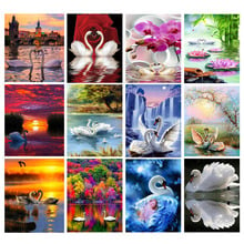 YUMEART-pintura de diamante completo DIY, punto de cruz, cisne blanco, mosaico de diamantes, bordado de cristal, flor de cisne, pegatinas de pared para el hogar 2024 - compra barato