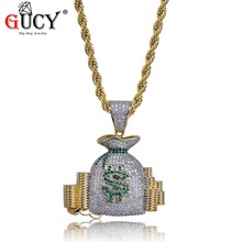 Ожерелье с подвеской GUCY в стиле хип-хоп, медь, золото, микрозакрепка Фианитами, мужская бижутерия в подарок 2024 - купить недорого