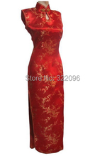 Платье-Ципао без рукавов из искусственного шелка, темно-красное 2024 - купить недорого
