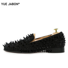 YUE Jabon Luxury Designer Shoes Mens Casual Flats Red Black Gold Silver Leather Wedding Shoes Rivet Studded Spiked Loafers Men 2024 - купить недорого
