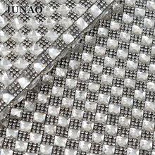 JUNAO 24*40cm Hotfix Clear Black 8mm Square Rhinestone Fabric Mesh Crystal Ribbon Trim Glass Applique DIY Clothes Jewelry Crafts 2024 - buy cheap