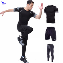 3D Impresso Homens Ginásio Correndo Compressão Conjunto Sportswear Roupas de Fitness Apertado de Secagem rápida Futebol Basquete Esporte Treinamento Terno 3 pcs 2024 - compre barato