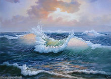 Pintura al óleo de paisaje para decoración del hogar, pintura al óleo de paisaje marino, puesta de sol con olas del océano, gastos de envío gratis 2024 - compra barato