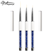 ANGNYA 9/11/20mm Blue Crystal Acrylic Nail Art Brushes UV Gel Painting Line Brush Nylon Hair Pen Manicure Nail Liner Tools S076 2024 - buy cheap