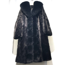 Harppihop * casaco de pele de vison real, jaquetas femininas, inverno, preto, grosso, quente, longo, gola de pele de raposa, natural, genuíno, casacos de pele de vison femininos 2024 - compre barato