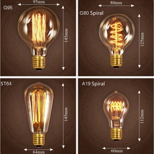Ретро лампа Эдисона E27 220V 40W ST64 T100 T45 T185 G80 G95 A19 накаливания винтажная лампа накаливания 2024 - купить недорого