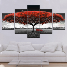 Quadros em tela modular hd posters decoração da casa fotos da arte da parede 5 peças árvore vermelha paisagem quadros quadro 2024 - compre barato