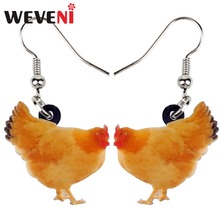 Brincos de acrílico de desenho animado weveni, joias longas penduradas para galinhas e galinhas, charmosas para mulheres, meninas, animais de fazenda 2024 - compre barato
