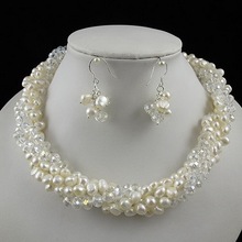 Unique Pearls jewellery Store, Perfect Lady's Gift Jewelry Set 5rows White Crystal Baroque Freshwater Pearl Necklace Earrings 2024 - buy cheap