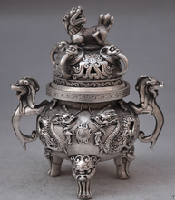 SUIRONG---607+++Chinese buddhist manual old silver copper dragon lion statues incense burner 2024 - buy cheap