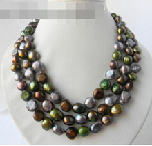 FREE SHIPPING>>>3Strands 17'' 12MM Coffee Gray Green Baroque Freshwater Pearl Necklace 2024 - buy cheap