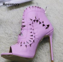 Hot Selling Women Fashion Open Toe Pink Cut-out High Heel Ankle Boots Super High Short Gladiator Boots Petty Dress Shoes 2024 - buy cheap