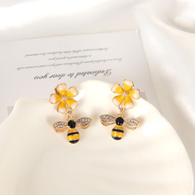 Cute Enamel Bee Yellow Flower Drop Earrings Rhinestone Earrings For Women Girl Fashion Jewelry Accessories 1 Pair 2024 - buy cheap
