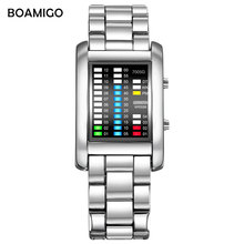 Мужские Брендовые Часы BOAMIGO, модные креативные мужские часы со светодиодной подсветкой, мужские наручные часы с серебристым стальным ремешком, Relogio Masculino 2024 - купить недорого