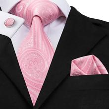 C-1745 Hi-Tie Ties for Men Pink Floral Pattern Ties Hanky Cufflinks 100% Silk  Jacquard Woven Tie for Bussiness 2024 - buy cheap