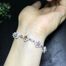 Lovely Clover Natural Multicolor tourmaline Bracelet Natural gemstone Bracelet 925 silver bracelet Female party jewelry Gift 2024 - buy cheap
