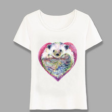 Camiseta para mujer de verano con estampado de corazón de erizo, Tops blancos informales, camisetas Harajuku de manga corta para chica 2024 - compra barato