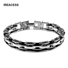 New Punk Man Jewelry Stainless Steel Chain Bracelets Vintage Silicone Bracelets & Bangles For men Gift 2024 - buy cheap
