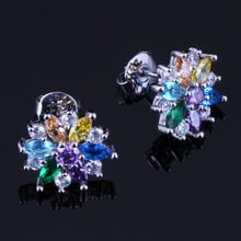 Cute Flower Multigem Multicolor Yellow Cubic Zirconia Silver Plated Stud Earrings V0388 2024 - buy cheap