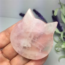 Cabeça de gato e quartzo rosa natural, esculpida à mão, para meditar, decoração para casa, pedra reiki, chakra 2024 - compre barato