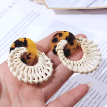 Fashion 2019 Boho Female Handmade Vine Rattan Knit Drop Earrings For Women Bohemian Round Geometric Leopard Acrylic Earring Gift 2024 - buy cheap
