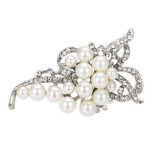 2 Inch Clear Rhinestone Crystal Diamante Imitation Cream Pearl Bow Brooch for Wedding Bouquets 2024 - buy cheap