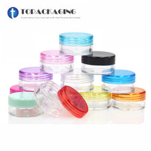 100 шт./лот-5 г банки для крема, разноцветные кепки, прозрачный пластиковый косметический контейнер, маленькая канистра для дизайна ногтей, образец для макияжа 2024 - купить недорого