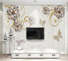 wellyu  Custom wallpaper papel de parede Gorgeous 3d crystal flower jewellery TV background wall papel parede tapety behang 2024 - buy cheap