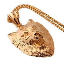 Heavy 316L Stainless Steel Gold Tone Animal Wolf Head Biker Jewelry Men's Unisex's Pendant Necklace Free Box Chain 24" Xmas Gift 2024 - buy cheap