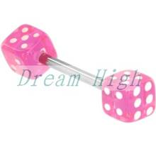 New Arrival Charm Pink Dice Barbell Tongue Ring Tongue Piercing body Jewelry 100pcs/lot Free Shipping 2024 - buy cheap