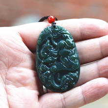 Drop Shipping Natural Dark Green HETIAN Nephrite Stone Pendant 3D Carved Amulet Lucky Pendant Necklace Men Jades Jewelry 2024 - buy cheap