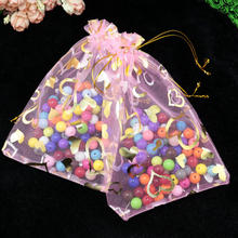 Bolsa de Organza rosa para embalaje de joyas, bolsa de regalo con cordón de Organza, diseño de corazón, dulces, boda, 13x18cm (5,1x7 pulgadas), 100 Uds. 2024 - compra barato