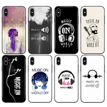 Funda de tpu negra para iphone 5 5s se 6 6s 7 8 plus x 10, funda de silicona para iphone XR XS 11 pro MAX, funda con estampado de música on world off 2024 - compra barato