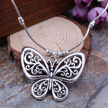 Bohemian Vintage Ethnic Tibetan Silver Color Jewelry Carved Hollow Butterfly Pendants Necklaces Sweater Chain For Women Jewelry 2024 - buy cheap