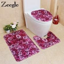 Zeegle-conjunto de tapetes para banheiro 3d, 3 peças, estampa de flor, absorvente, antiderrapante 2024 - compre barato
