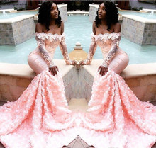 Pink Mermaid Prom Dresses 2019 African Black Girls Long Sleeves Pageant Holidays Graduation Wear Formal Evening Party Gowns 2024 - buy cheap