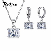 Luxury CZ Pendant Chain Necklace Earrings Sets 925 Sterling Silver Wedding Jewelry Sets For Women Femme Birthday Gifts 2024 - buy cheap