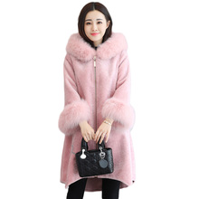 New Fur Coat Women Winter Sheep Shearing Fur Pink Coat Natural Fox Fur Hood Thick Warm Jacket Female Windbreaker wool Jacket2021 2024 - buy cheap