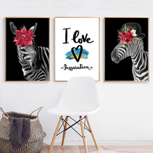 Moda moderna zebra imagem decoração de casa nordic pintura da lona arte da parede flor amor palavras decoração animal pintura para sala estar 2024 - compre barato