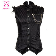 Corzzet-corsé Steampunk para hombre, chaleco sin mangas de cuello levantado, a rayas negras, entrenador de cintura, gótico, corsé de talla grande 6XL 2024 - compra barato