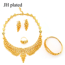 Jhplated africano etíope ouro cor conjuntos de jóias colar/brincos/anel/pulseira festa de casamento presente para as mulheres jóias moda 2024 - compre barato