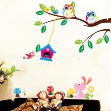 Милые совы, играющие на дереве, настенные наклейки, украшение для дома для детской комнаты ZooYoo1017, съемные настенные наклейки из ПВХ, плакат «сделай сам» 5,0 2024 - купить недорого