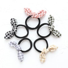 10pc/lot Plaid Bunny Ear Elastic Hair Bands Classic Hair Bow Girls Hair Rope 2024 - buy cheap