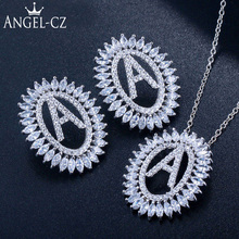 Angcz alta qualidade zircônia cúbica designer letras pingente colar brincos conjunto de joias de moda presente para mulheres menina aj128 2024 - compre barato