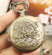 wholesale buyer price good quality fashion lady girl women quartz new bronze dragon pocket watch necklace with chain 2024 - buy cheap
