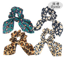Free shippping Fashion women Leopard printed ribbon hair scrunchies elegant rubber Accessories gum Ponytail Holder 2024 - buy cheap