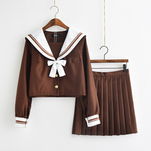 Fantasia escolar pregueada para mulheres, uniforme de escola marrom, roupa de marinheiro, japonesa, para meninas estudantes, quatro peças 2024 - compre barato