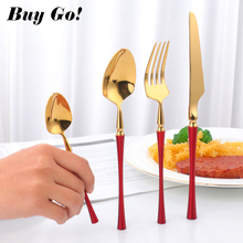 18/8 Stainless Steel  Flatware Set Creative Standing Luxury Cutlery Set Red Gold Dessert Spoon Fork Knife Dinnerware Tableware 2024 - buy cheap
